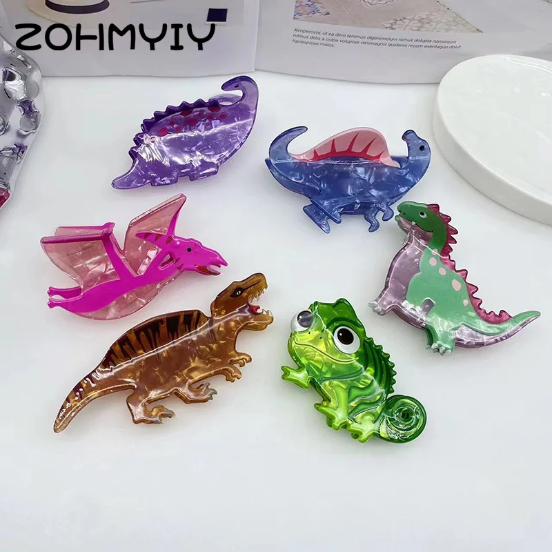 Colorful Dinosaur Hair Claw Funny Chameleon Crab Hair Clip Cute Acetate Claw Clips Hair Accessories For Women Girls