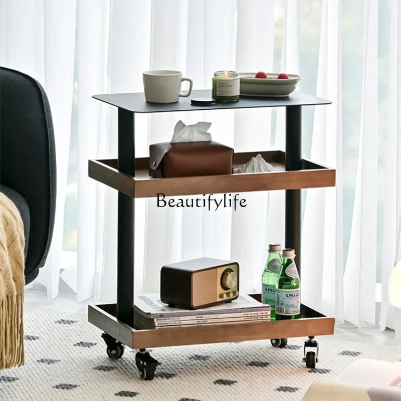 Retro shelf removable side table silent universal wheel trolley storage rack