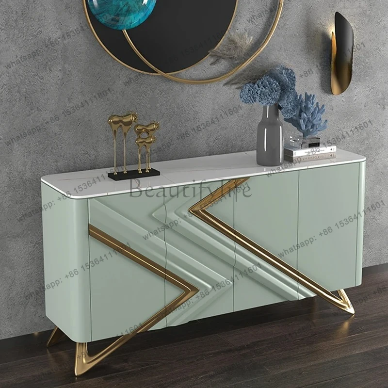 

Entry door cabinet rock slab light luxury style living room wall side cabinet storage minimalist tea decoration cabinet