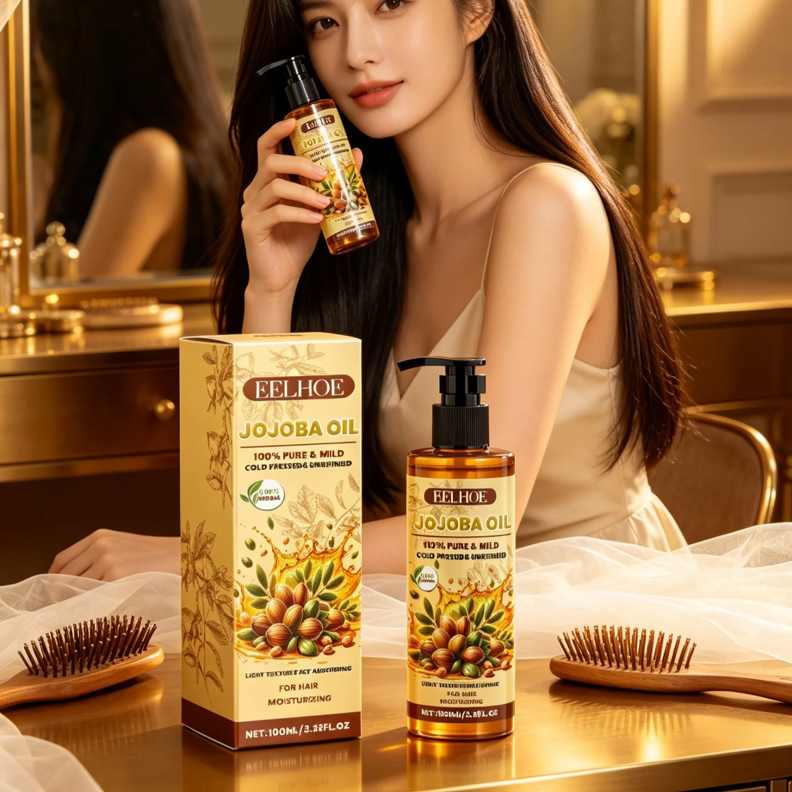 EELHOE Hair Jojoba Oil Frizz Control Smooth Hair Moisturizing Nourishing Non Greasy Fast Absorbing Natural Hair Conditioning Oil