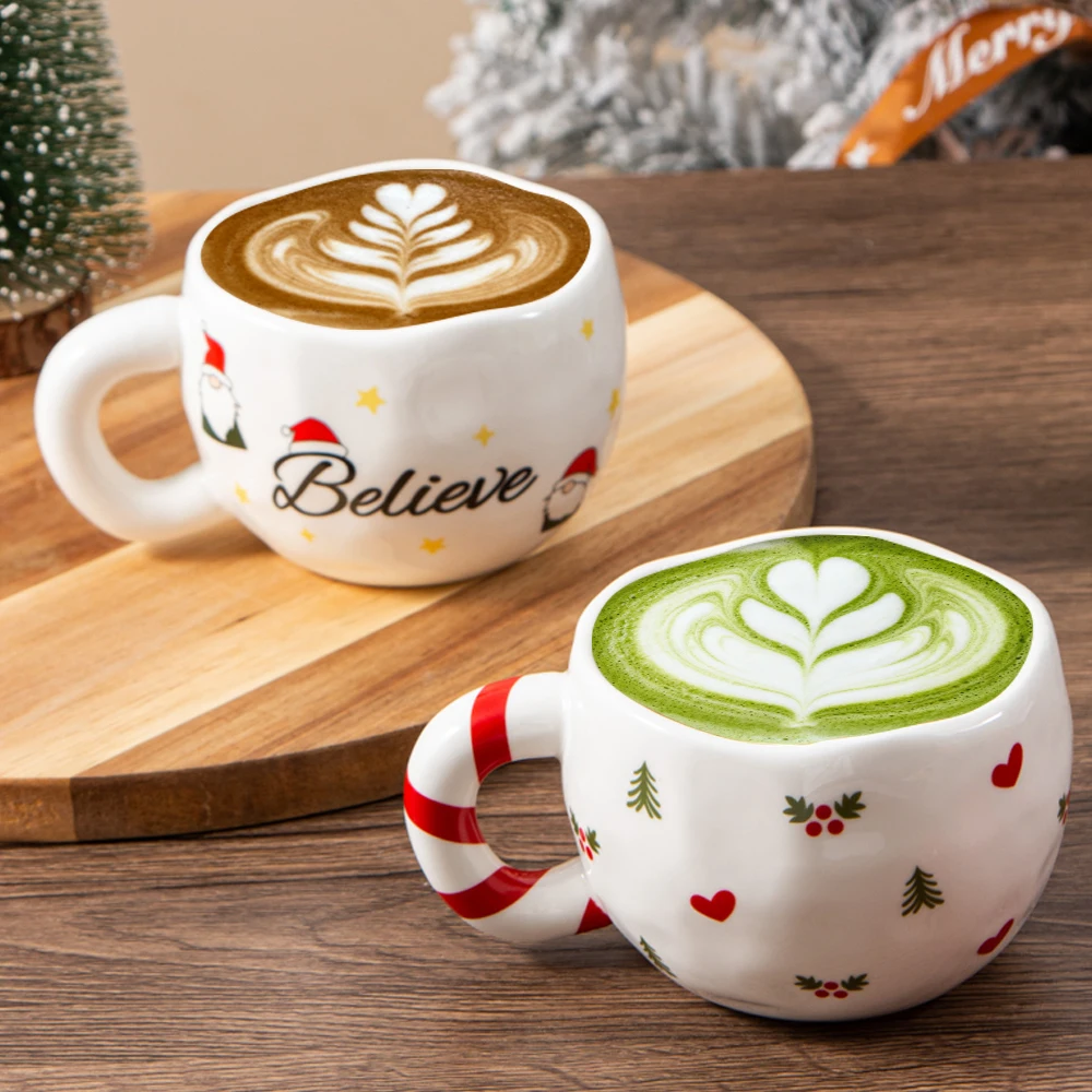1 قطعة 230 مللي/7.8 أوقية عيد الميلاد السيراميك القدح اليدوية الملمس كوب سيراميك لعصير الحليب القهوة والمشروبات الأخرى