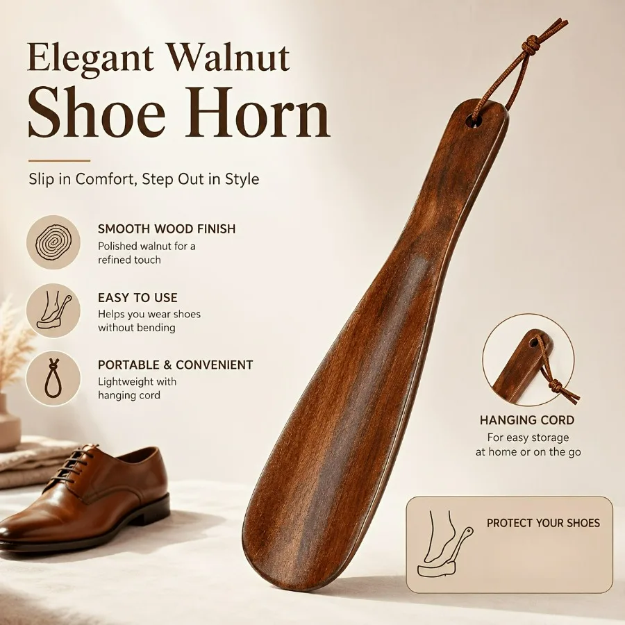 1 pièce Chausse-pied en bois, bord lisse et poignée ergonomique, léger et durable, aide pratique pour les chaussures, indispensable au quotidien, excellent cadeau pour la famille