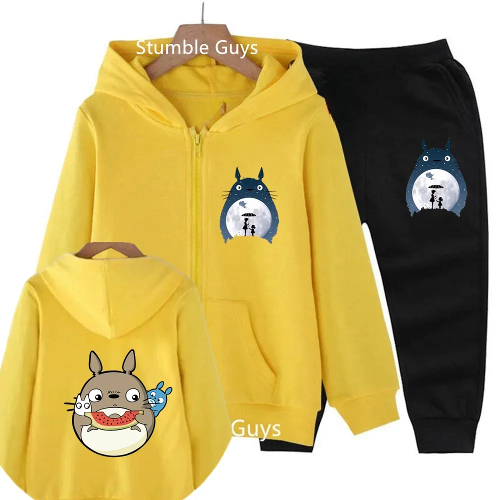 2024 New Cute Kawaii Totoro Zipper Hoodie Kids Anime Baby Boys Clothes Cute Girls Cartoon Sweatshirt Casual Suit