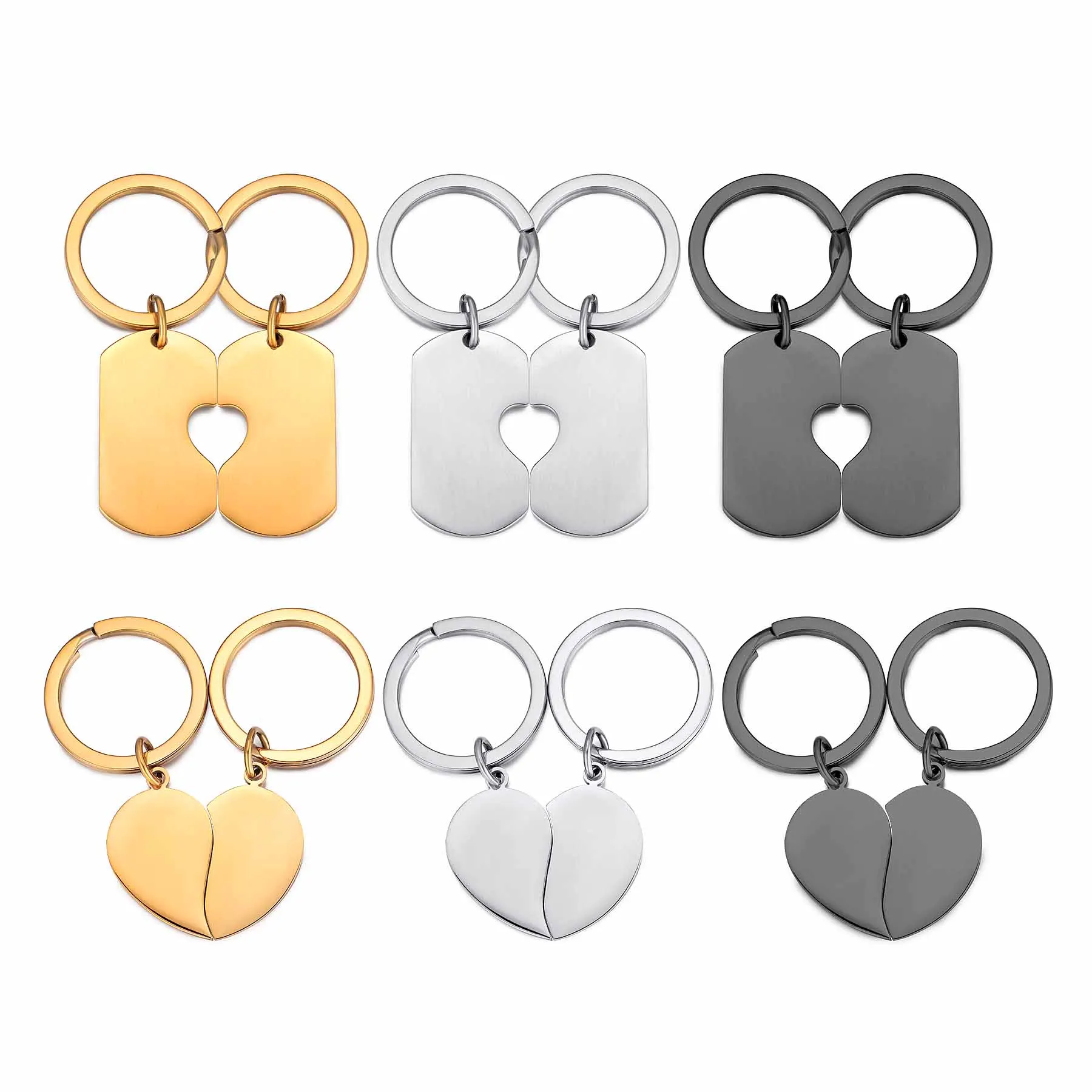 10 Pairs/Lot Stainless Steel Split Heart Keychains Engrave Customized Name Logo ID Tag Fashion Couples Anniversary Gift