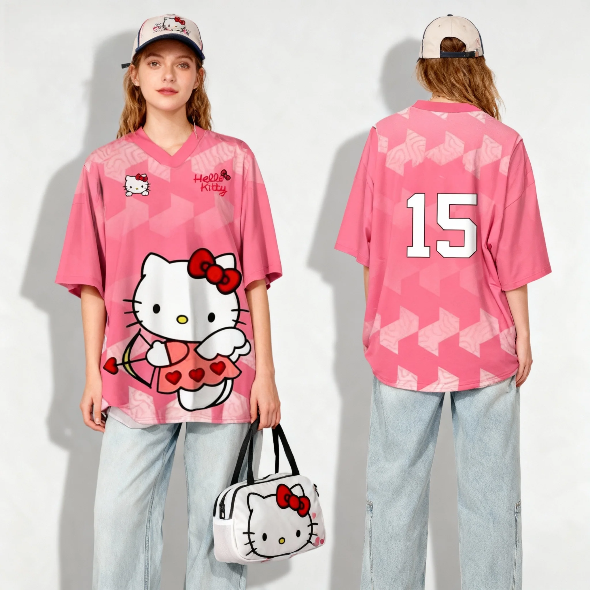 

Sanrio Family Hello Kitty Series No.15 Shirt Sweet and Cool Street Summer T-shirt Oversized Adult Top New Style Maternity Wear