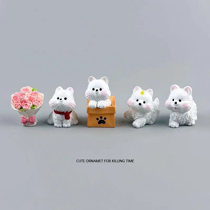 4/5/6Pcs Cute Scarf West Highlands Puppy Resin Dogs Miniature Figurines Terrarium DIY Crafts Realistic