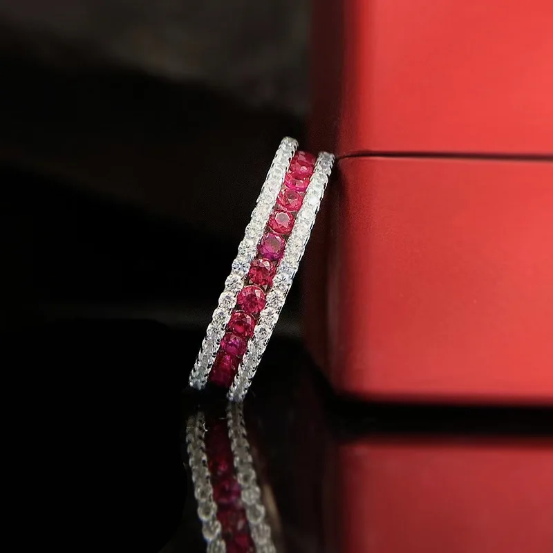 Eternity Ruby Diamond Ring 100% Echt 925 Sterling Zilveren Party Wedding Band Ringen Voor Vrouwen Mannen Engagement Sieraden Verjaardagscadeau