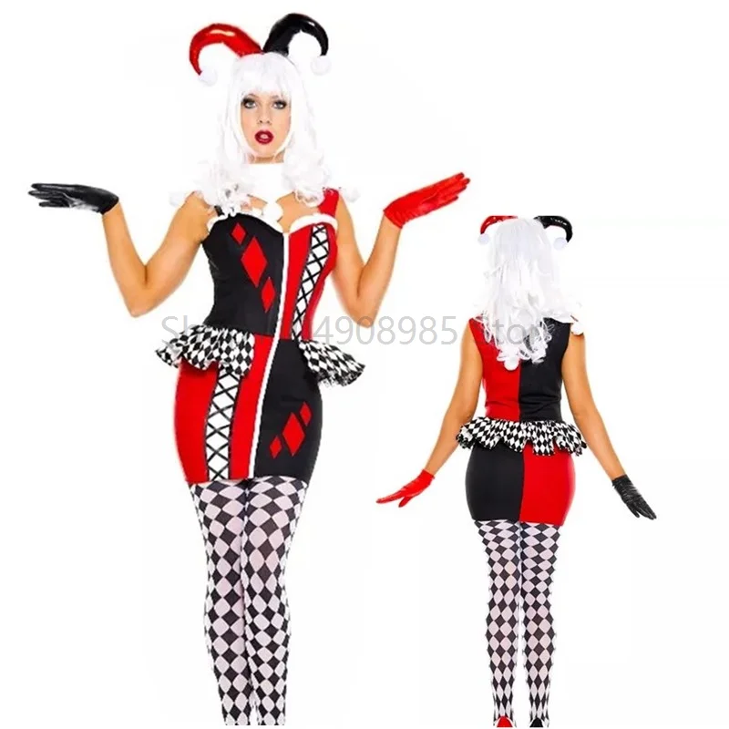 

Halloween Horror Evil Monster Murderer Joker Vampire Cosplay Women Dress Masquerade Crazy Naughty Funy Circus Clown Costume