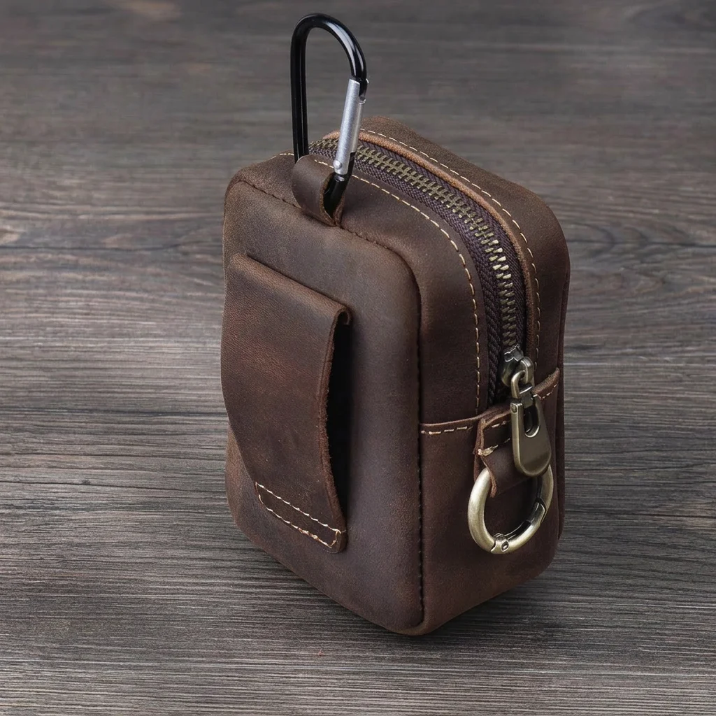Pu Leather Key Holder Unisex Mini Key Wallet Carabiner Key Pouch Compact Rfid Blocking Card Holder For Mini Card Holder Daily