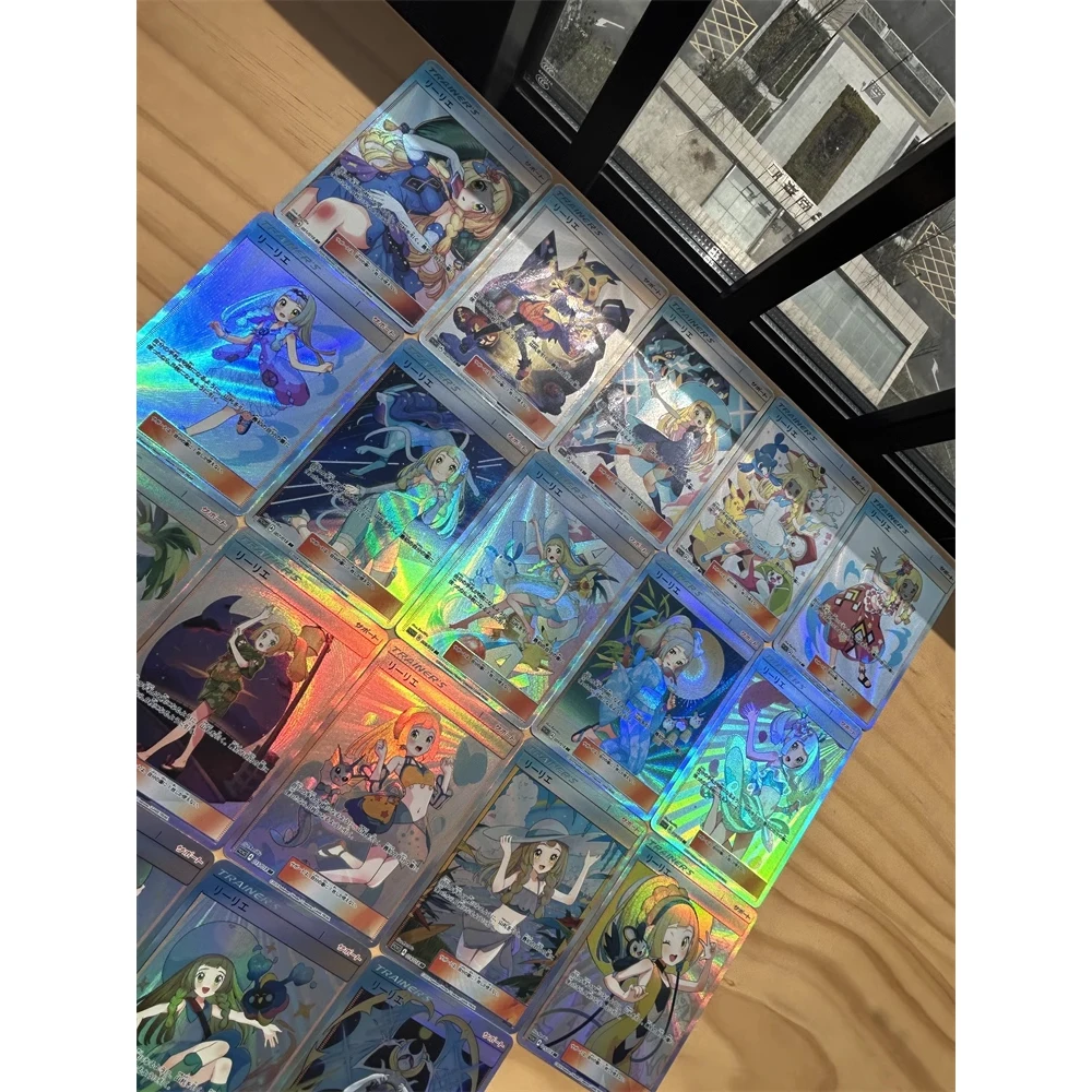 19Pcs/set PTCG Lillie COS Series Refracted Color Flash Card Kawaii Classic Game Anime Collection Cards Diy Gift Toys