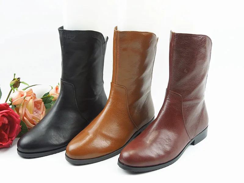 

Удобные женские ботинки из натуральной кожи с круглым носком, на низком каблуке и молнии, модные универсальные простые сапоги без шнуровки