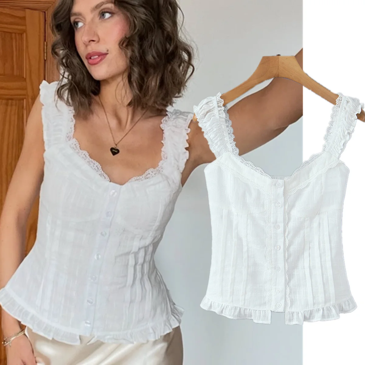 

Jenny&Dave French Fashion Elegant Lace Shirt Romantic Tank Tops Sleeveless Shirt 2026 Summer Shirts & Blouses Women's Clothes Sh
