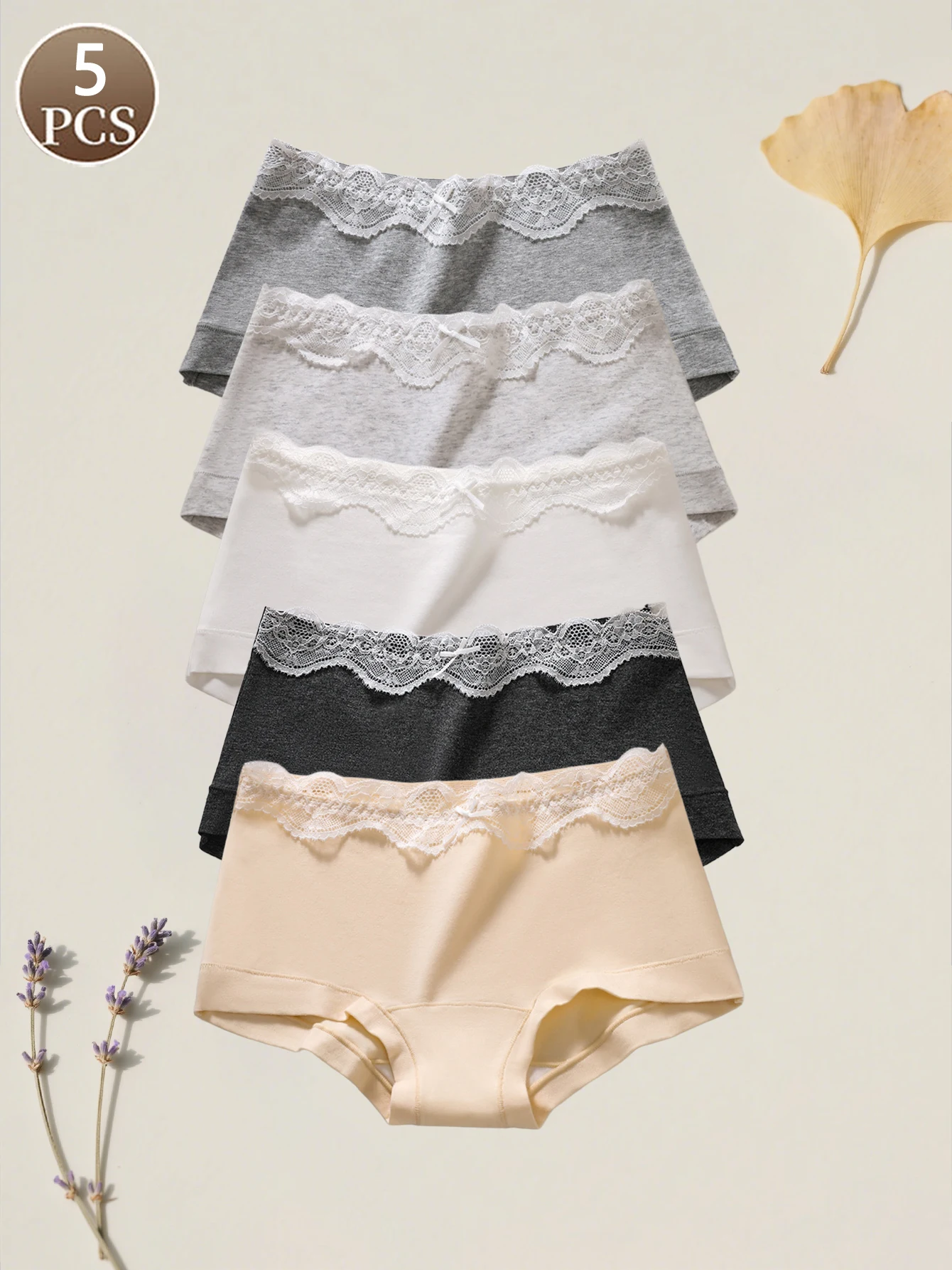 

5 шт. женские трусы-боксеры однотонные кружевные женские модные повседневные спортивные трусы со средней талией мягкие и удобные трусы