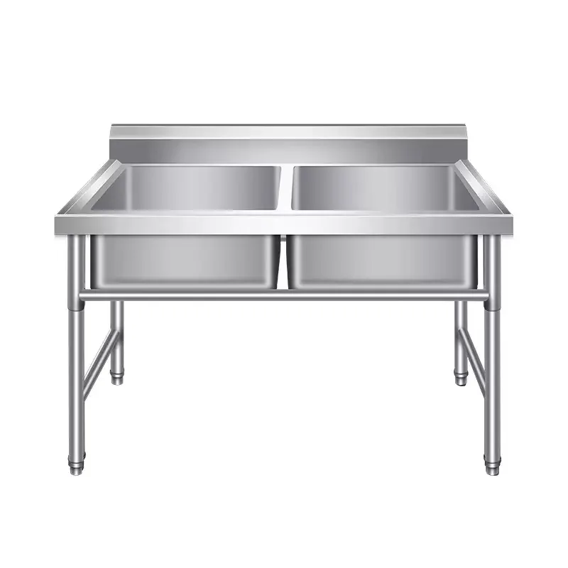 Commercial Kitchen Stainless Steel Working Table With Double Sink