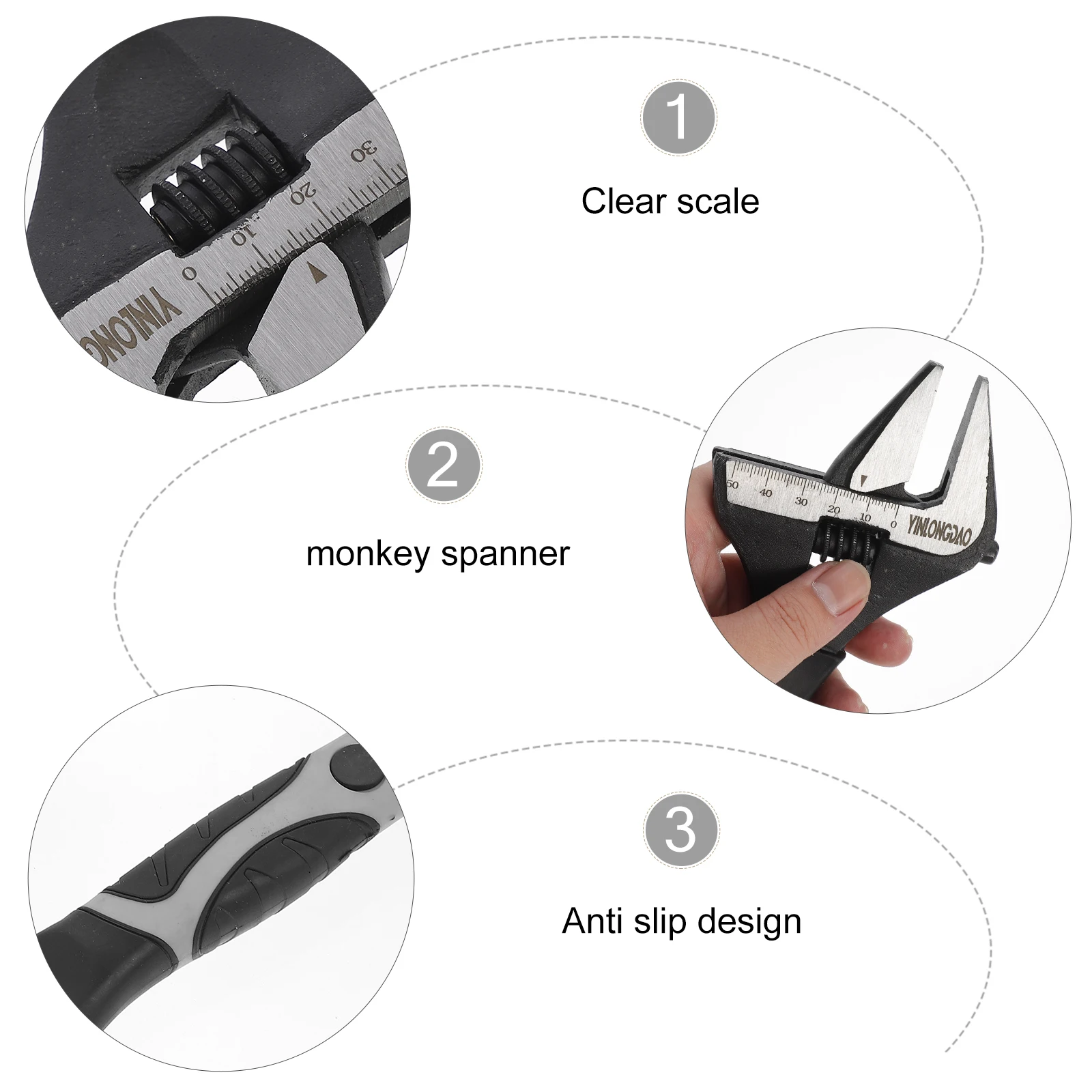 

1pc Adjustable Wrench Spanner Chrome Monkey Spanner Vanadium Steel Wide Jaw Basin Faucet Valve Repair Tool Hand Tool