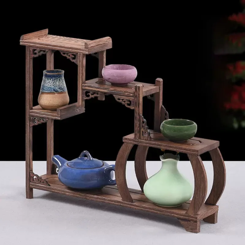 Monochrome Chinese Tea Set with Sand Pot Frame, Small Monochrome Pavilion Display Frame, Modern and Simple Decoration