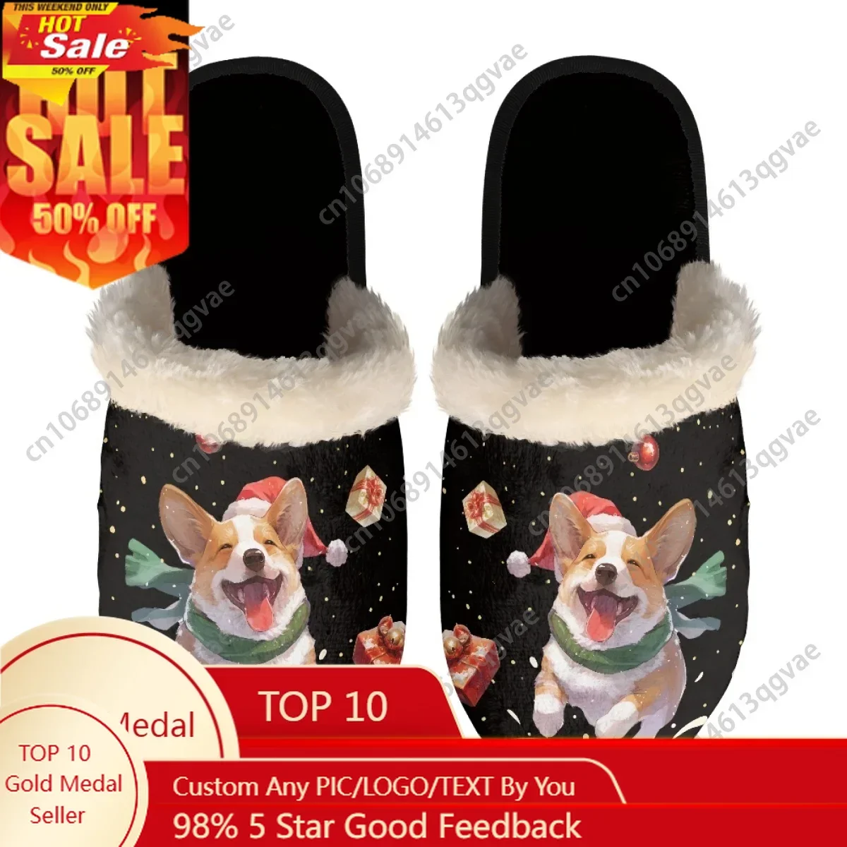 

Christmas Fat Corgi Slippers Mens Womens Home Cotton Plush Bedroom Casual Keep Warm Customized Thermal Lightweight Slipper