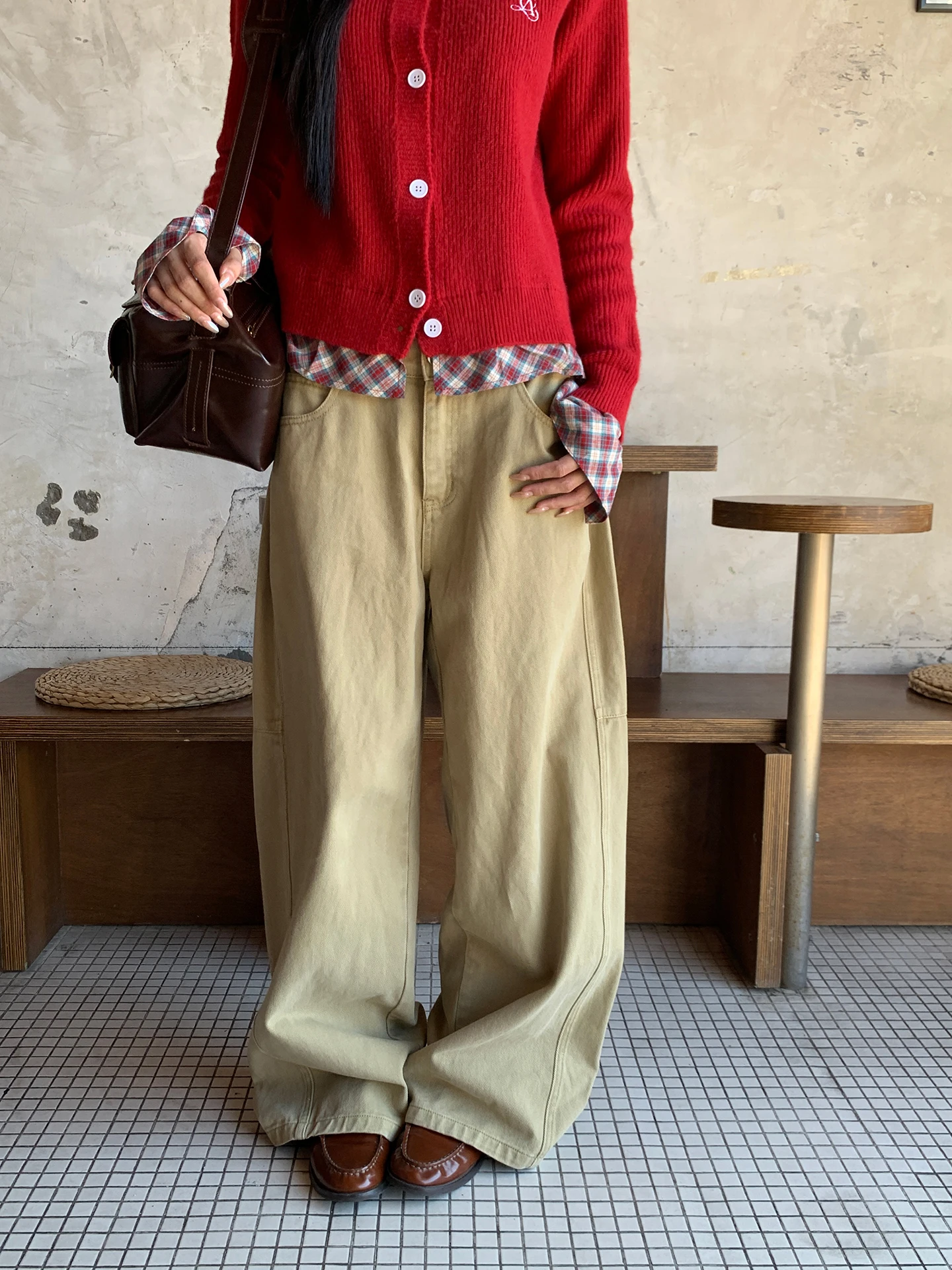 

Широкие джинсовые джинсы с низкой талией, женские свободные брюки прямого кроя, американская рабочая одежда, осенняя коллекция G Sle Red (3)