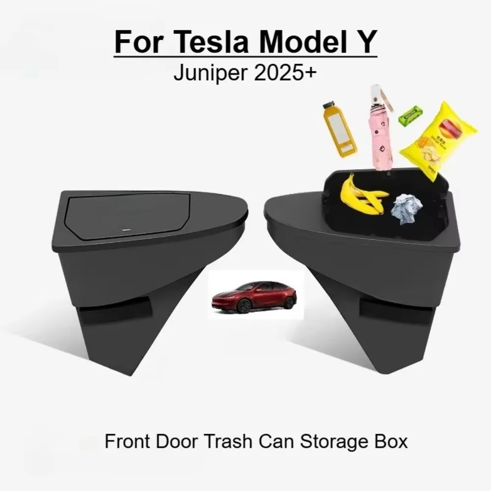 Multi‑Functional Front Door Storage Box Trash Can Organizer For Tesla Model Y YL Juniper 2025 Car Door Interior Accessories
