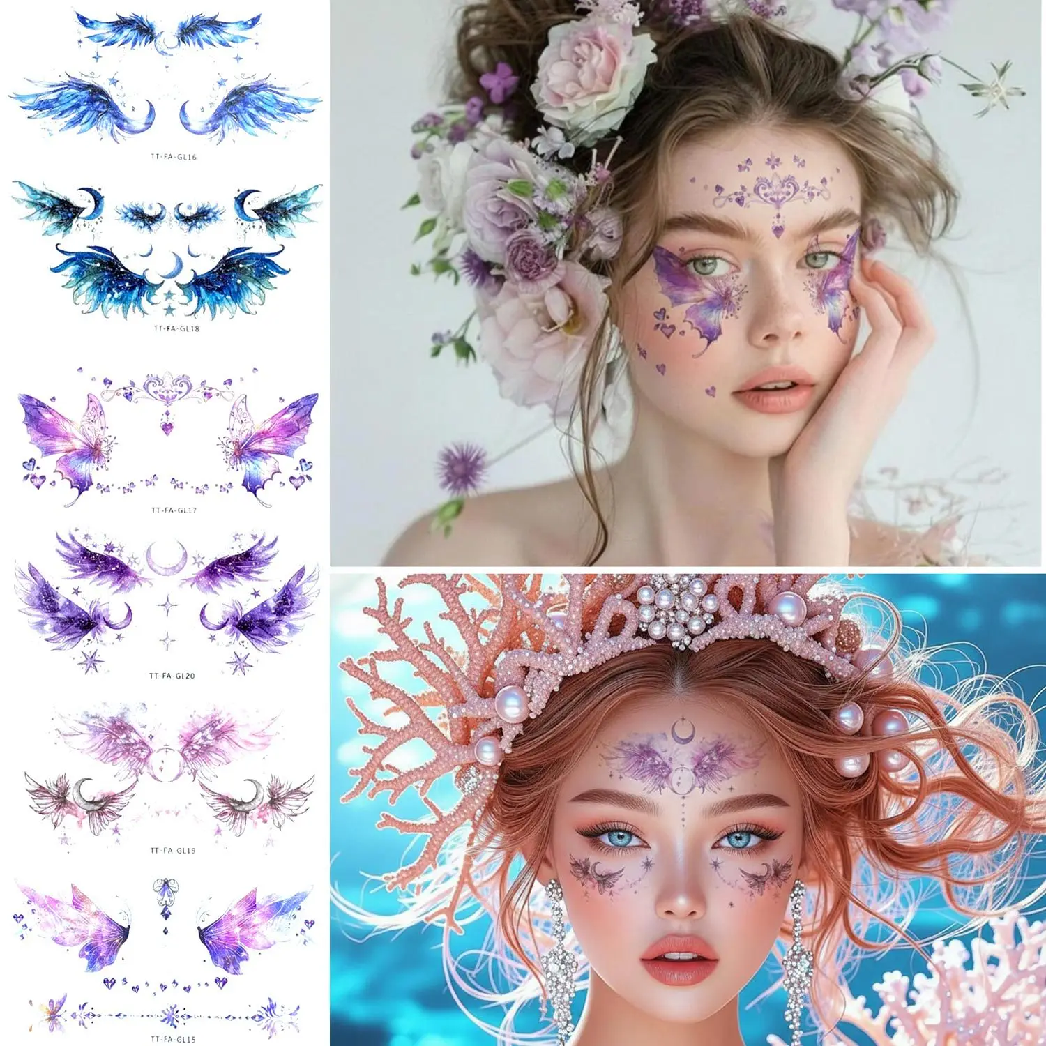 Glitter Angel Face Stickers Colorful Waterproof Non Toxic Temporary Tattoo for Festival Eye Corner Decoration Elegant - view 3
