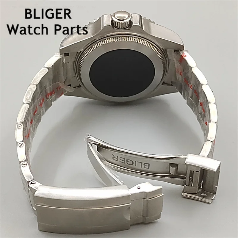 BLIGER 44mm silver watch case sapphire glass fit NH35 NH36 NH34 ETA2824 2836 Miyota8215 Mingzhu DG2813 3804 PT5000 movement