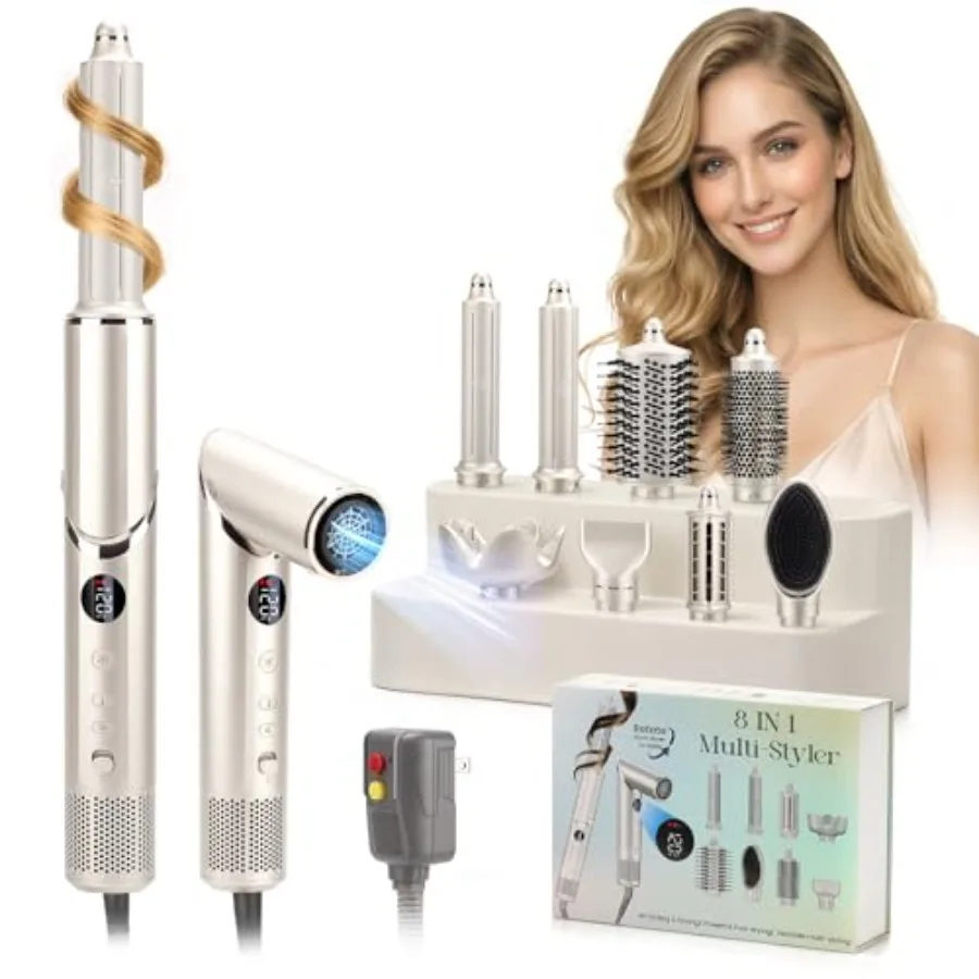 

8 in 1 Hair Dryer Brush Multi Hot Air Styler with Auto Wrap Curler 1.25 Inch Curling Iron Fast Drying Foldable 110 000 RPM Blow
