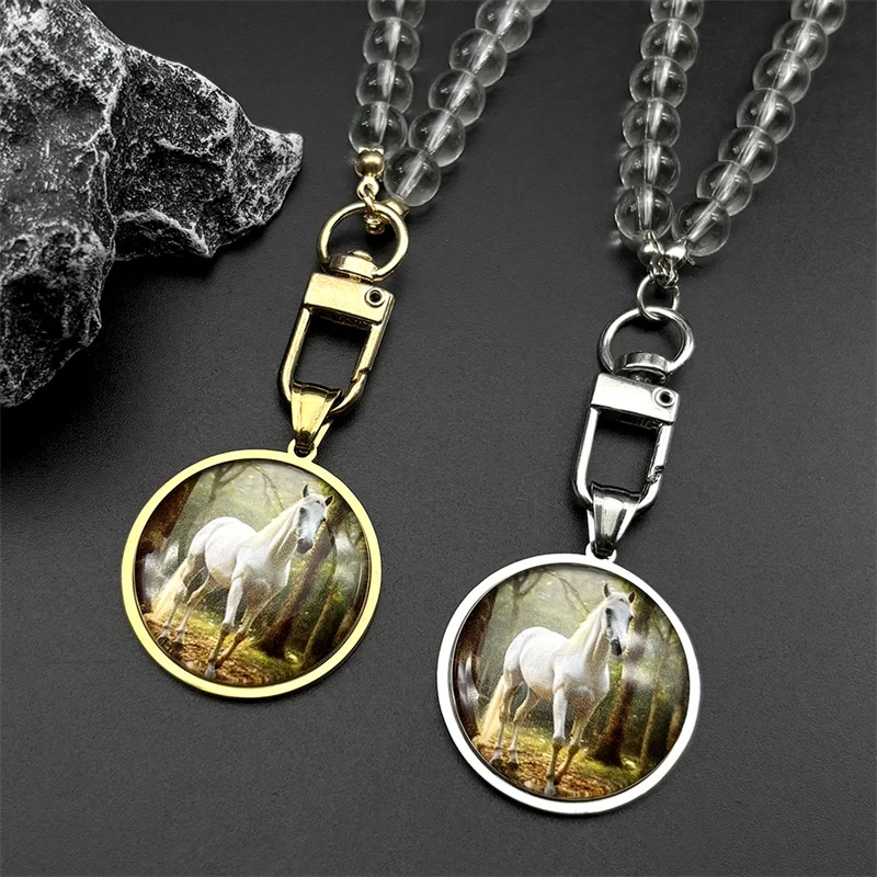 موضة الأبيض الحصان قلادة قلادة للنساء الرجال الحيوان الذهب اللون الحصان صور الزجاج مطرز سلسلة قلادة مجوهرات هدية #3