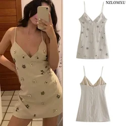 Rhinestone Sleeveless Slip Dress Summer Backless Short Dresses Women Sexy Vacation Party Dresses Beach Elegant Mini Dress