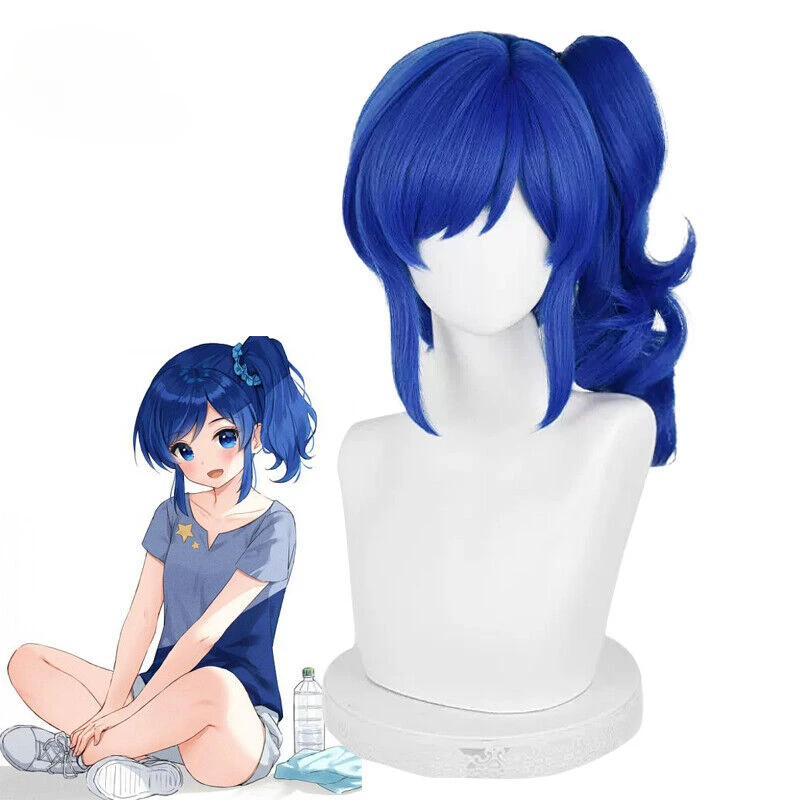 

Aikatsu！Kiriya Aoi Cosplay Wigs 37cm Long Wavy Blue Ponytail Synthetic Hair