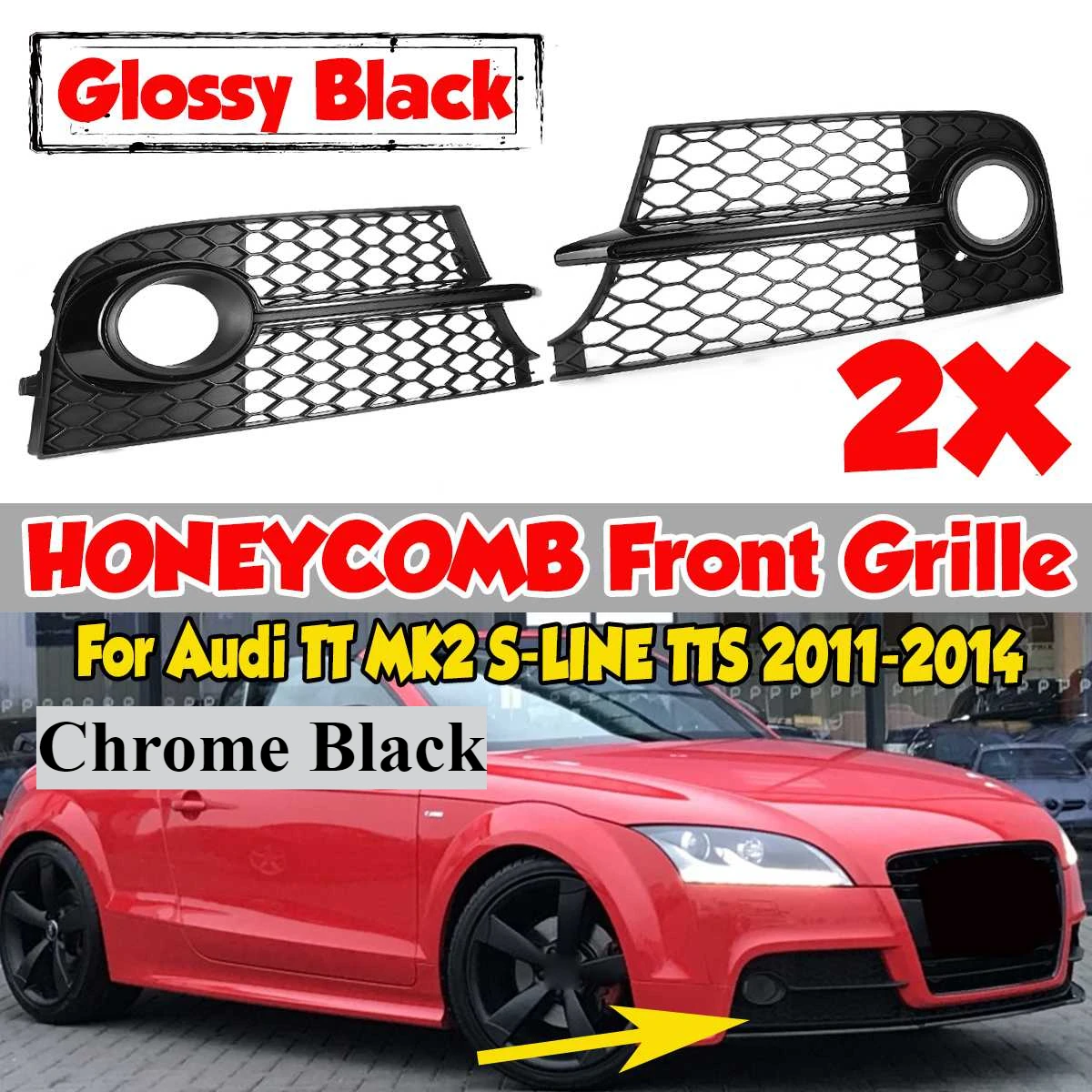

Pair Car Front Fog Light Grill Cover For Audi TT MK2 S-Line TTS 2011 2012 2013 2014 Honeycomb Mesh Fog Lamp Racing Grille