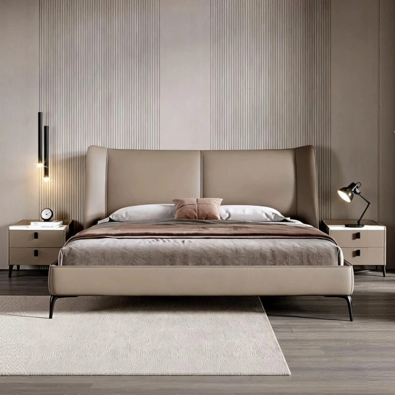 Luxury 180x200cm 200x220cm Italian Minimalist Leather Queen Bed Frame Light Premium Double Bedroom Beds And Bed Frames Furniture