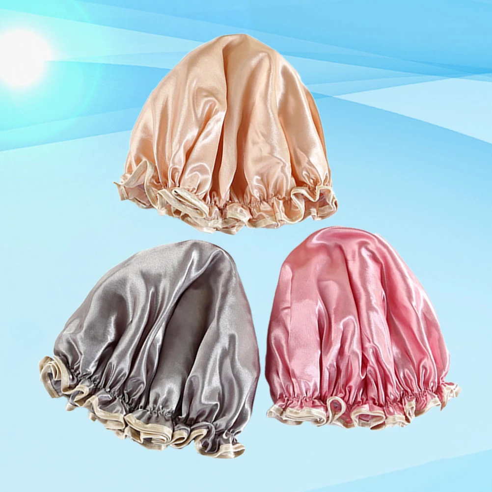 

3Pcs Waterproof Shower Cap Thicken Bathing Hat Elastic Band for Adults Home Salon Beauty Anti Lampblack Pink Golden Grey