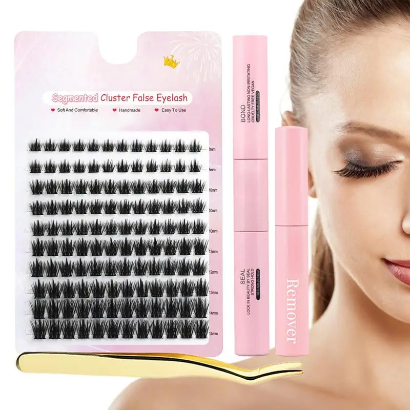 

120Pcs Clusters Lashes DIY Eyelash Extension Kit with Lash Glue Bond and Seal Tweezers Lash Extension Kit Fake Eyelashes