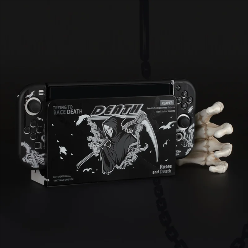 Skull Death Hard Case TV Dock Stand Protective Crystal Shell for Nintendo Switch Oled NS Joy-Con TPU Soft Full Cover Protector