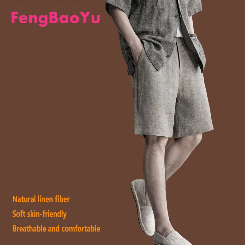

Fengbaoyu Natural 100% Linen Men's Shorts Loose Waist Simple Straight Leg Short Pants Large Size Clothing for Summer Casual Wear
