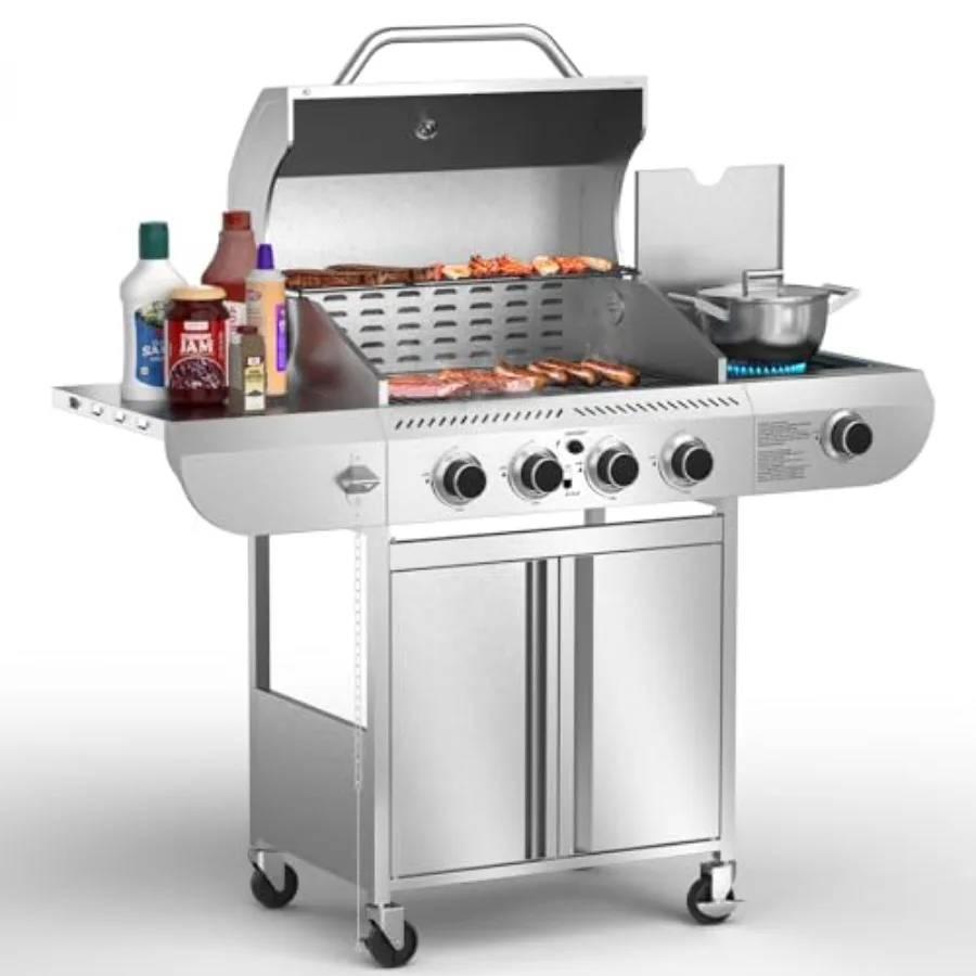 

G41 Pro Gas Grill Outdoor Cooking BBQ Grill with Heavy-Duty Stainless Steel Construction 4 Burner Propane Grill with Side Burne