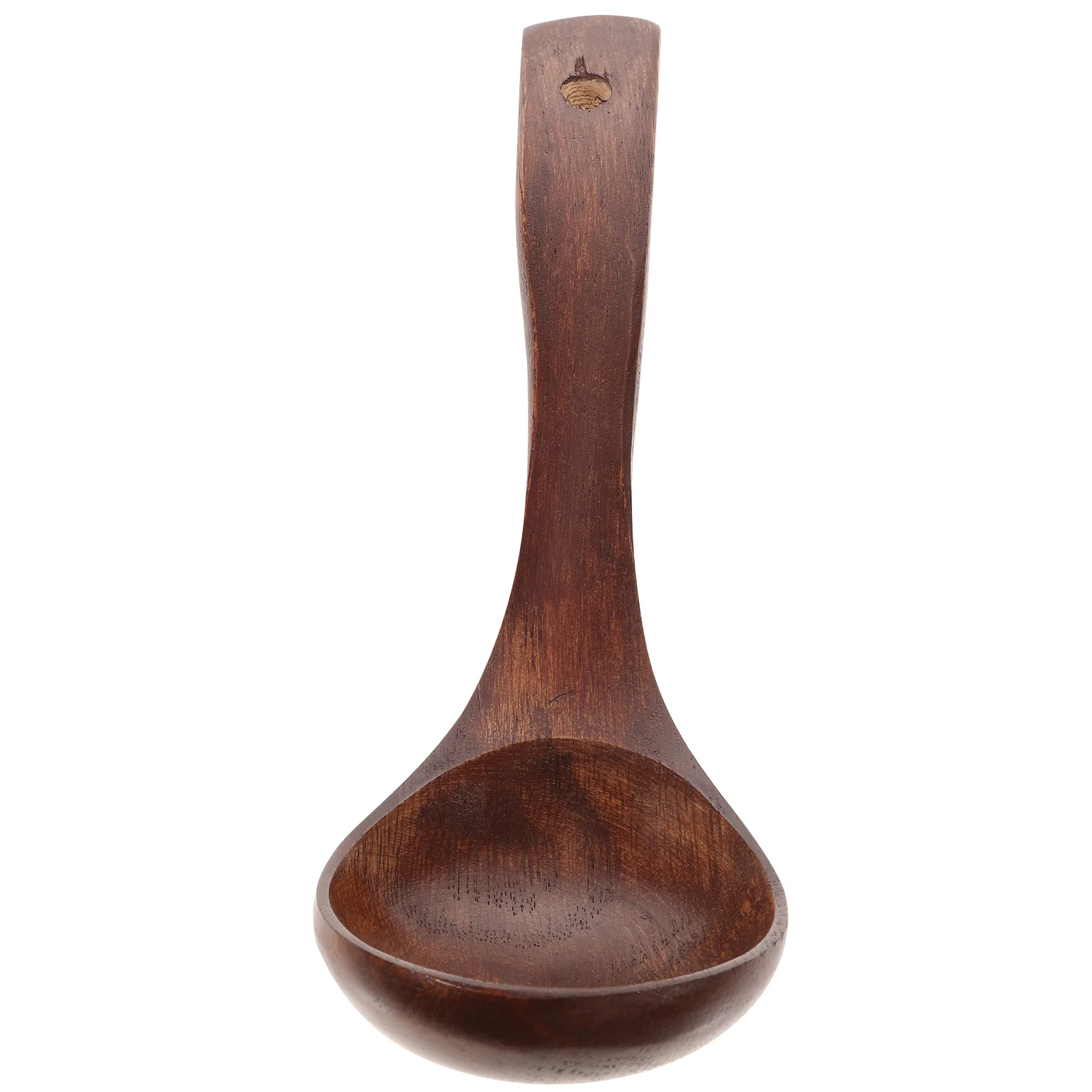 

1pc Wooden Soup Ladle Dark Red Hangable Hole Ergonomic Lightweight For Home Restaurant Kitchen Use Cooking Scoop Salt