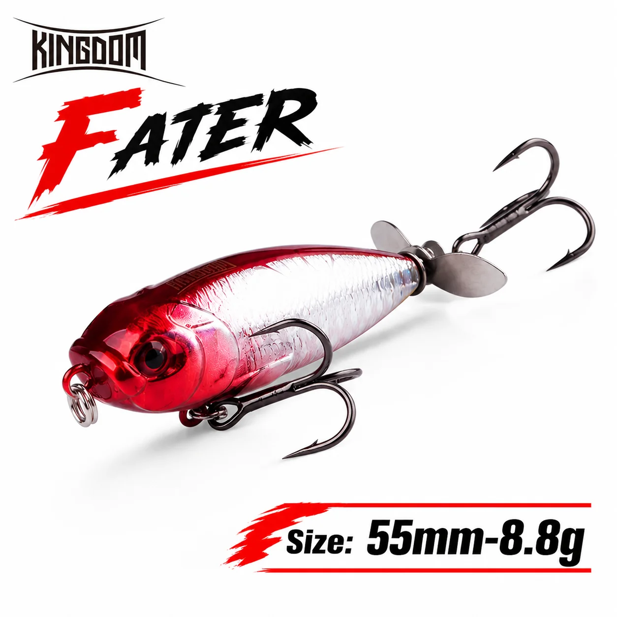 KINGDOM 5283 Propeller-Bleistift-Angelköder 55mm 8,8g Schwimmender Oberflächen-Hartköder mit Spinnerrad-Schwanz für Barsch und Hecht