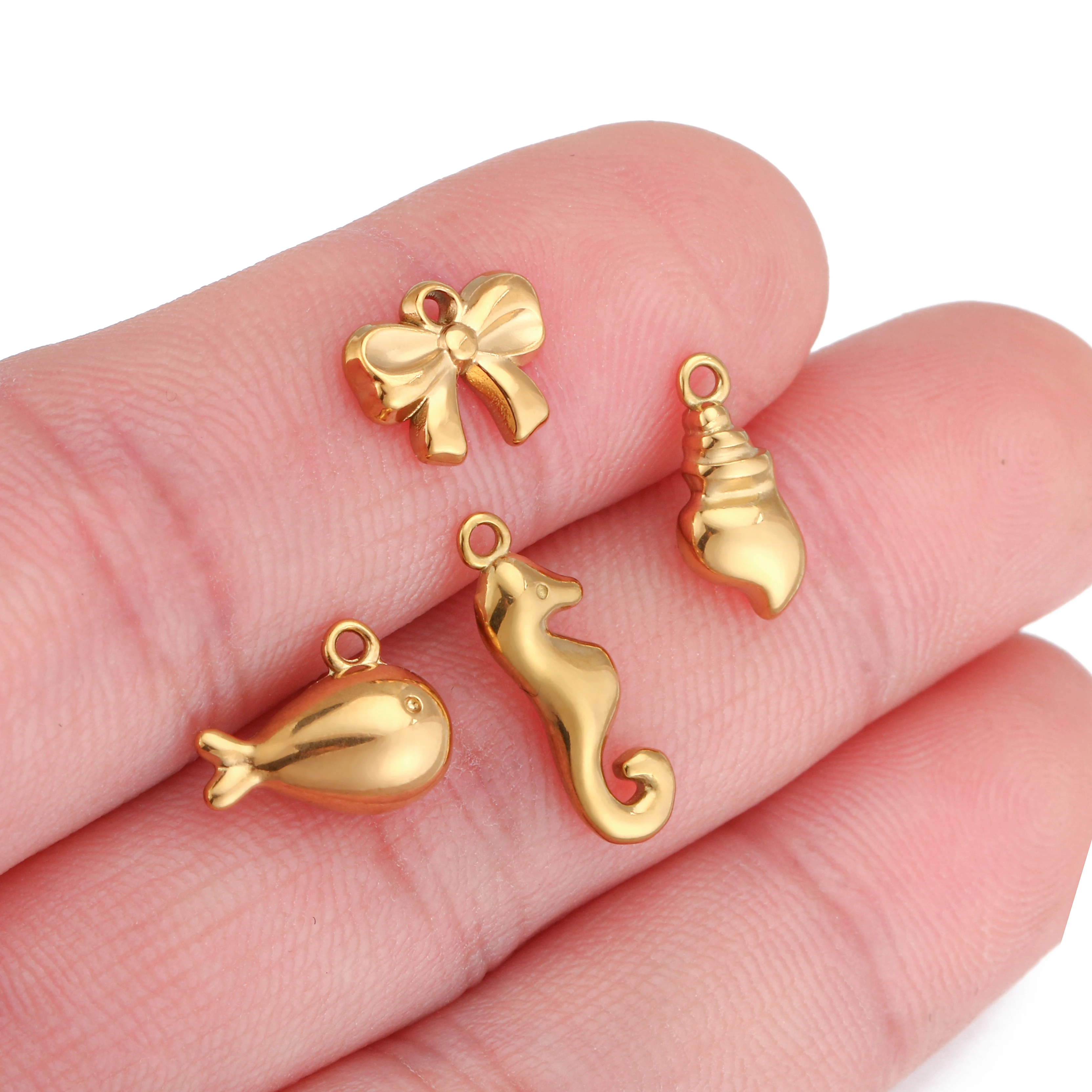 3Pcs Mini Footprint/Hearts/Butterfly/Conch Charms PVD Gold Plated Pendants DIY Earring Bracelet Pendant for Jewelry Craft Making
