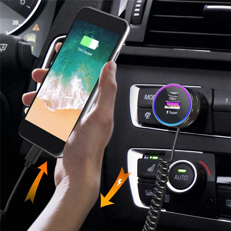 

QC 3.0 USB Car Charger PD 30W Type C Fast Charging Quick Charger LED Digital Display PD 27W