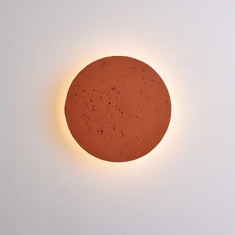 Coral Red Stone Wall Lamp Living Room Bedroom Restaurant Hotel Corridor Circular Limestone Decorative Sconce Lighting