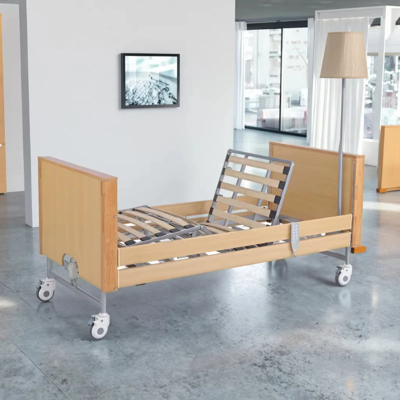 Wooden Headboard Triple Function Electric Hospital Bed-Rail Adjustable Bed with Training Bracket