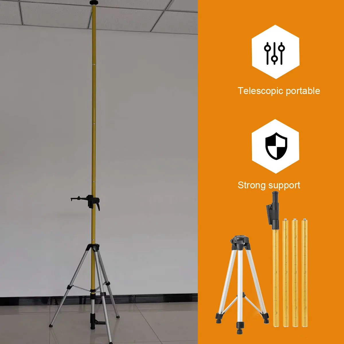 3m /3.6m الليزر تصاعد القطب متعدد الوظائف غرامة ضبط الليزر قضيب تليسكوبي مع قاعدة أداة التسوية لليزر الروتاري والخط