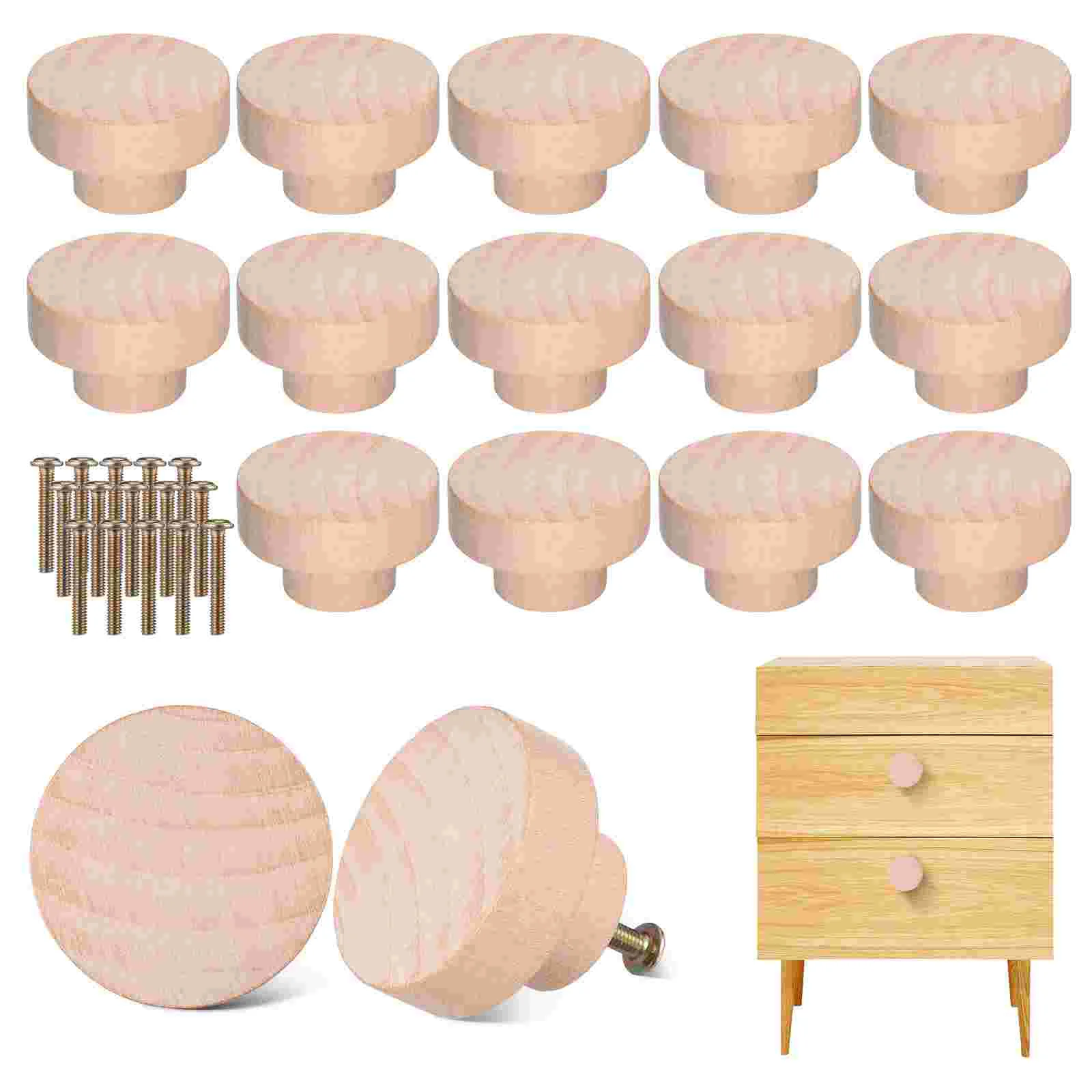 

16 Pcs Boho Dresser Knobs Mushroom Wood Drawer Handle Wardrobe Cabinet Wooden For Drawers Pulls Beige