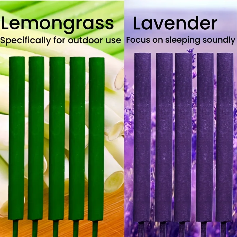 Bâtonnets d'encens épais améliorés-lavande et citronnelle longue durée à double parfum, pour extérieur/intérieur, yoga, méditation