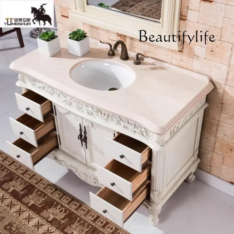 Q American light luxury designer white single basin hand wash cabinet 1.2 meters long bathroom cabinet