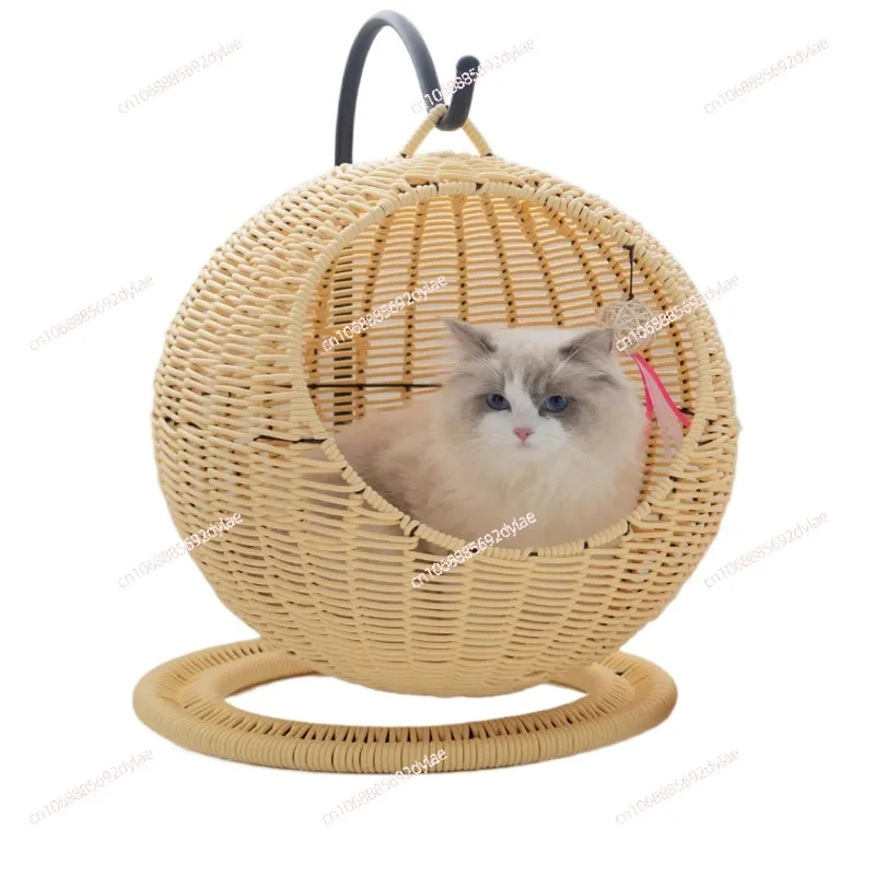 

Web Celebrity Style Semi-closed Pet Hammock for Cats Round Cat's House Rattan Woven Summer Cat Hammock Cat Supplies