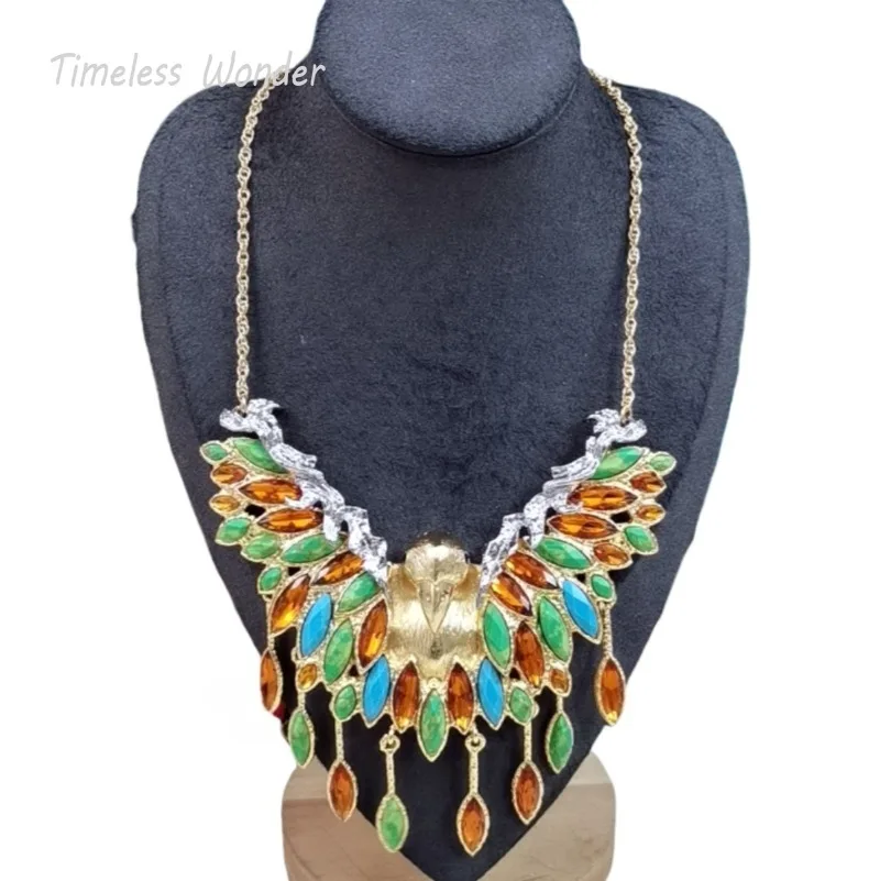 

Timeless Wonder Fancy Geo Stone Beaded Eagle Necklace for Women Designer Jewelry Rare Top Luxury Vintage Gift Trendy 2643