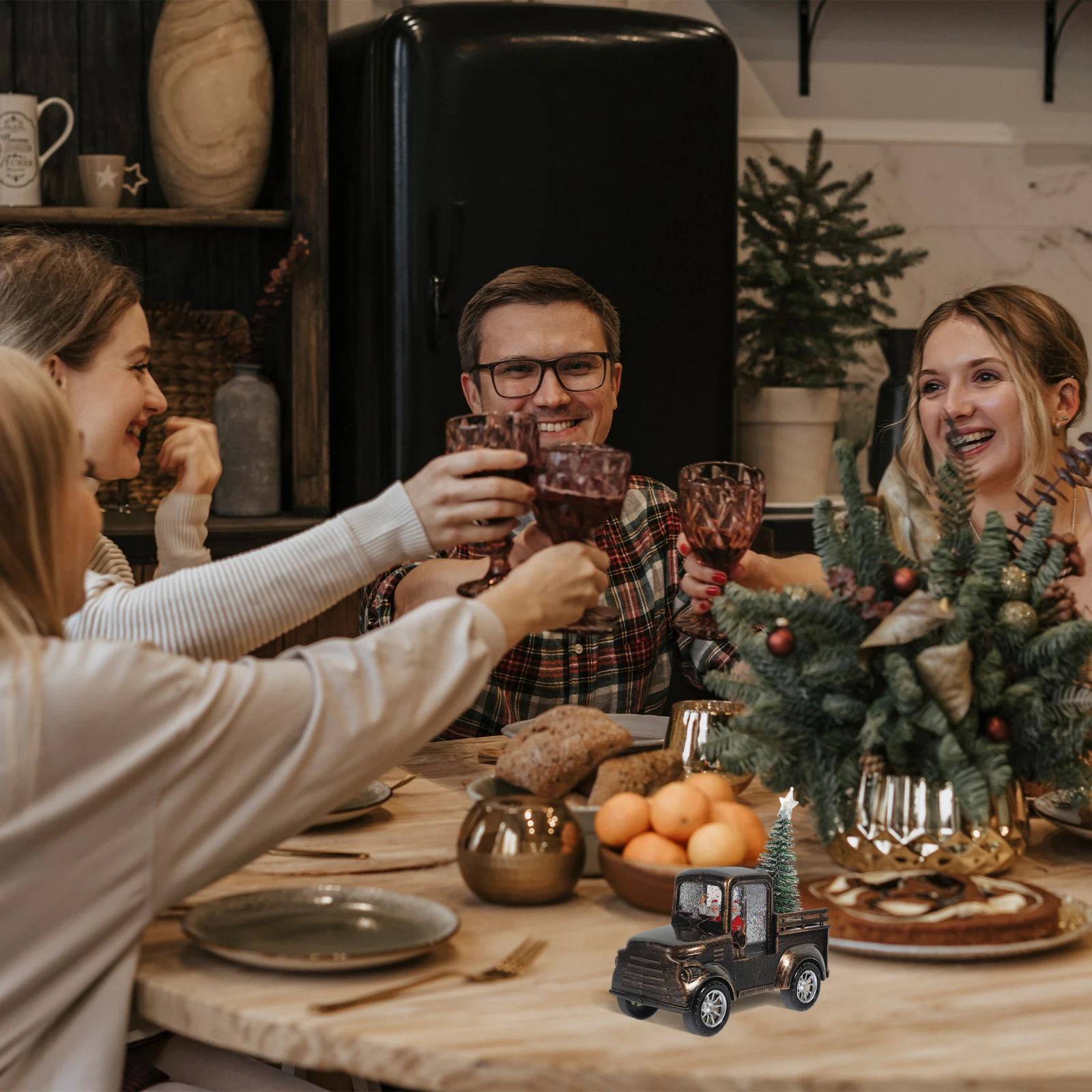 

Mini Santa Claus Christmas Scene Desktop Decor Glowing Tabletop Statue Operated Light Xmas Craft Home Decoration