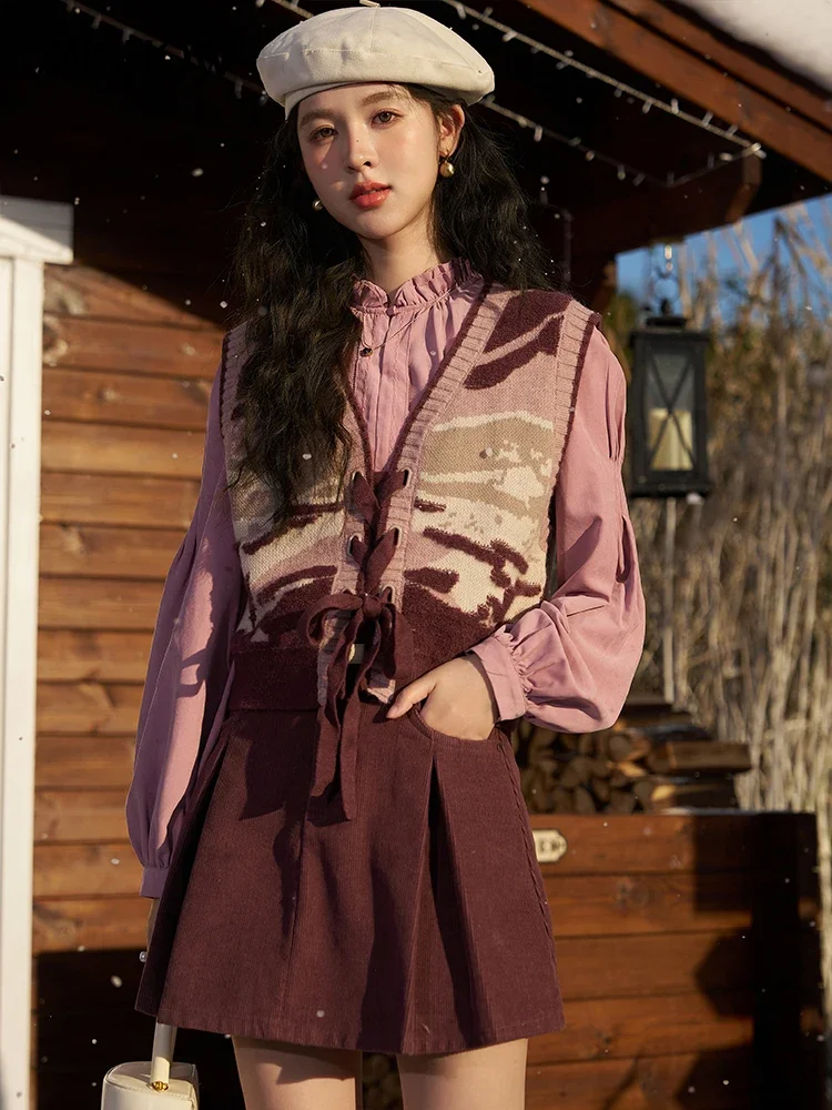 MISHOW French Autumn Winter Button Up Lantern Long Sleeve Shirts Women Ruffle Neck Thick Warm Blouse Flannel Shirt MXC56X1320